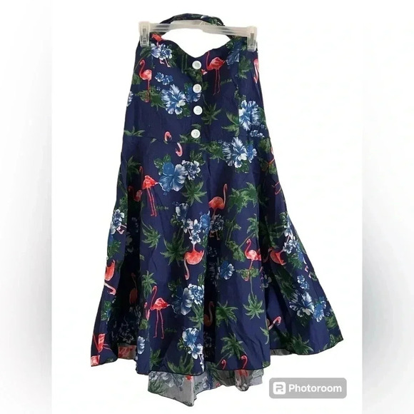 Sara Fit&Flare Tropical Vintage Floral Smocked Back Halter Dress Size 3X EUC!! - Picture 2 of 9